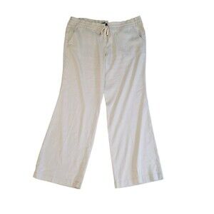 Ann Taylor Women's Large Beige Wide Leg High Rise Drawstring Linen Blend Pants